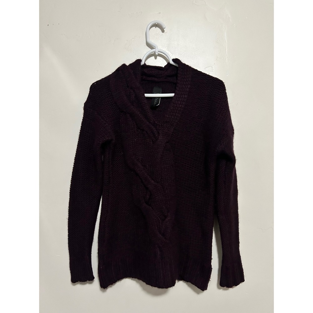 MARIA CORNEJO Womens Dark Plum Cable Knit Shawl Collar‎ Sweater XS
